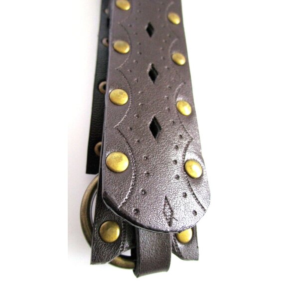 Brown Women's Western Belt - Faux Leather - Rhinestone Carved Buckle - 36 inches - Picture 6 of 10